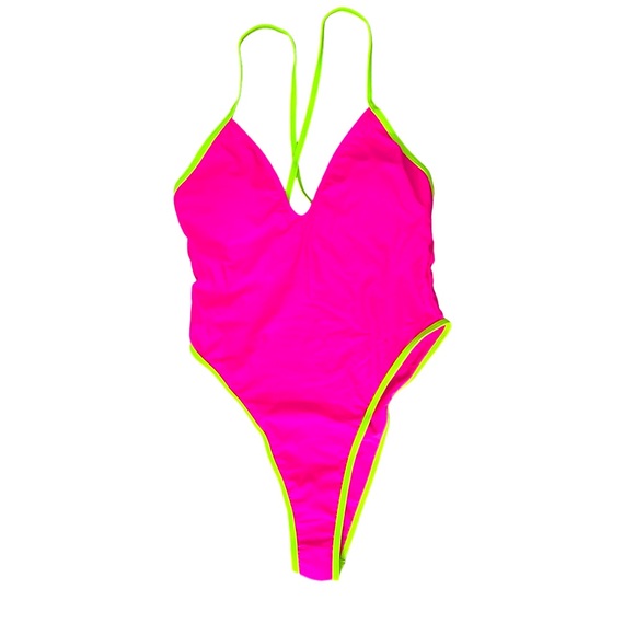 Hot Pink One Piece with Neon Green Accents - Picture 1 of 3